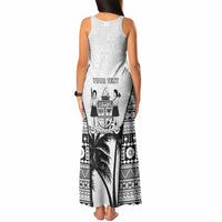 Personalised Fiji Day 2026 Tank Maxi Dress Masi Tapa Pattern With Palm Tree White Version LT05 - Polynesian Pride