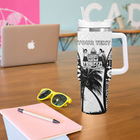Personalised Fiji Day 2026 Tumbler With Handle Masi Tapa Pattern With Palm Tree White Version LT05 - Polynesian Pride