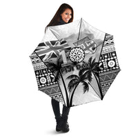 Fiji Day 2026 Umbrella Masi Tapa Pattern With Palm Tree White Version LT05 - Polynesian Pride