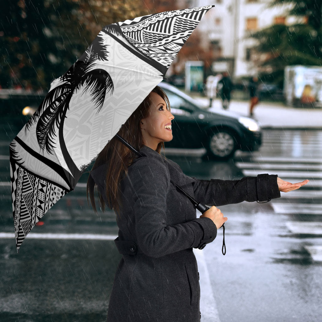 Fiji Day 2026 Umbrella Masi Tapa Pattern With Palm Tree White Version LT05 - Polynesian Pride