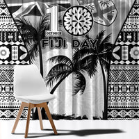 Fiji Day 2026 Window Curtain Masi Tapa Pattern With Palm Tree White Version LT05 - Polynesian Pride