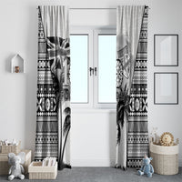 Fiji Day 2026 Window Curtain Masi Tapa Pattern With Palm Tree White Version LT05 - Polynesian Pride
