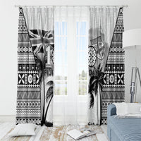 Fiji Day 2026 Window Curtain Masi Tapa Pattern With Palm Tree White Version LT05 - Polynesian Pride