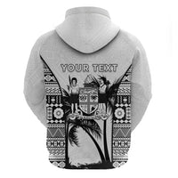Personalised Fiji Day 2026 Zip Hoodie Masi Tapa Pattern With Palm Tree White Version LT05 - Polynesian Pride