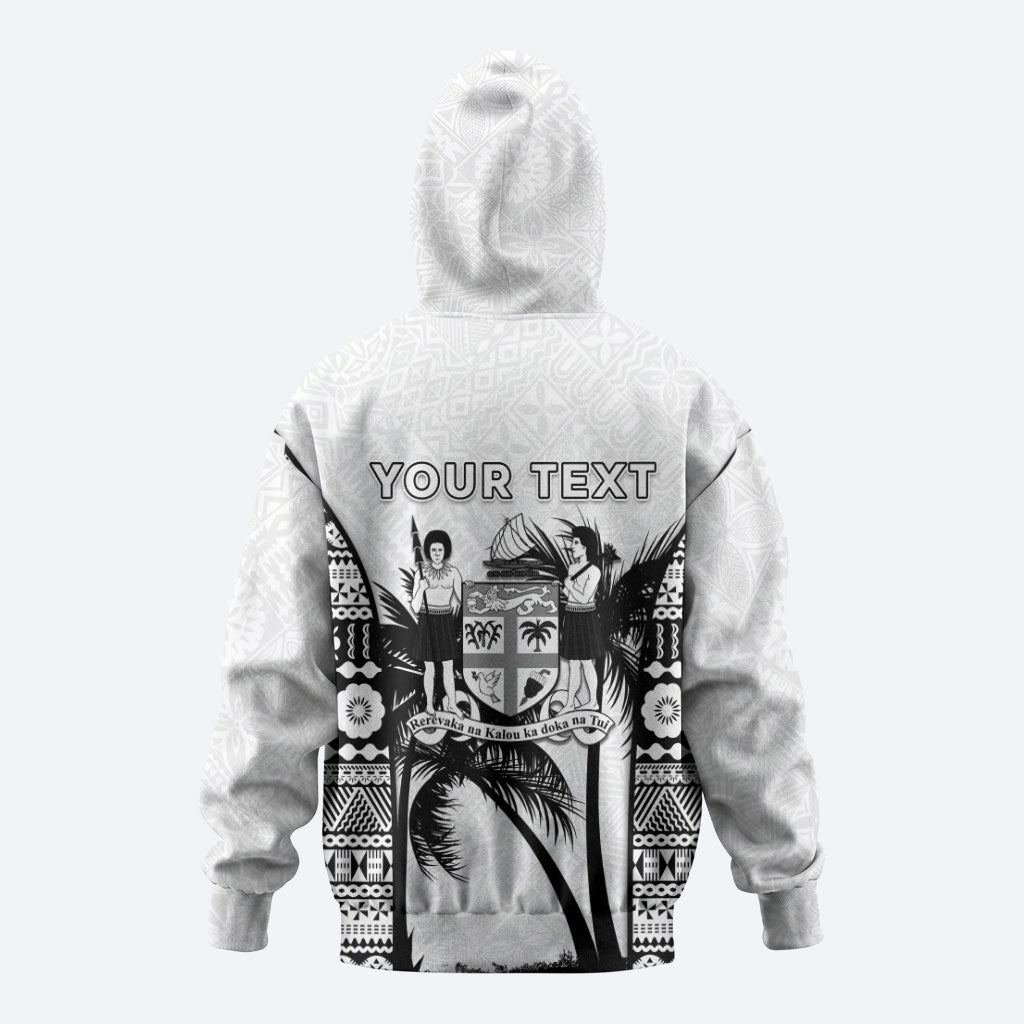 Personalised Fiji Day 2026 Zip Hoodie Masi Tapa Pattern With Palm Tree White Version LT05 - Polynesian Pride