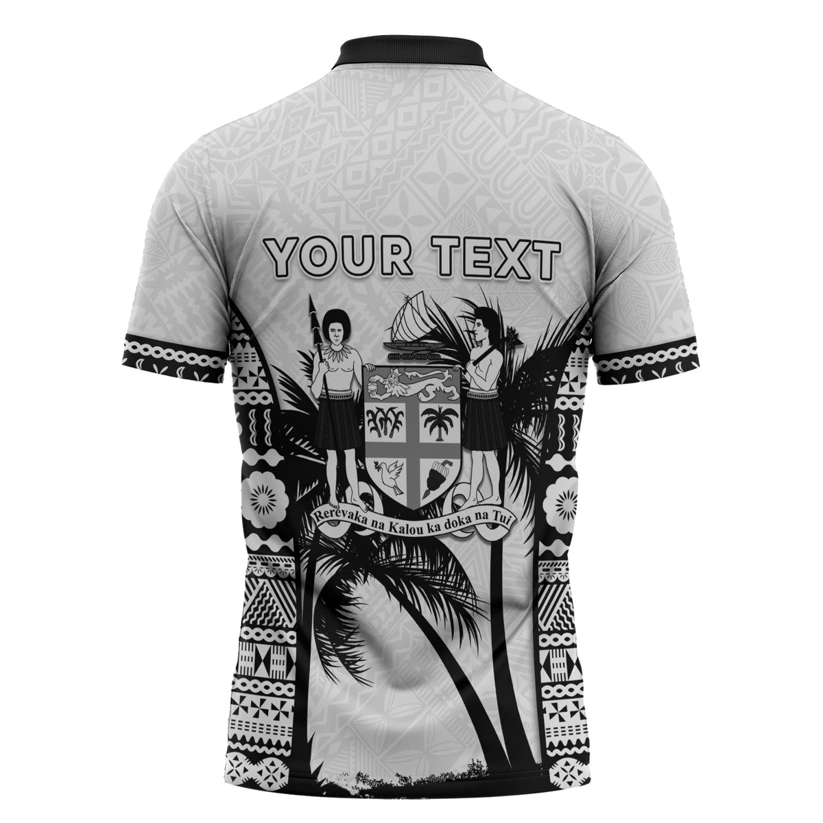 Personalised Fiji Day 2026 Zipper Polo Shirt Masi Tapa Pattern With Palm Tree White Version LT05 - Polynesian Pride