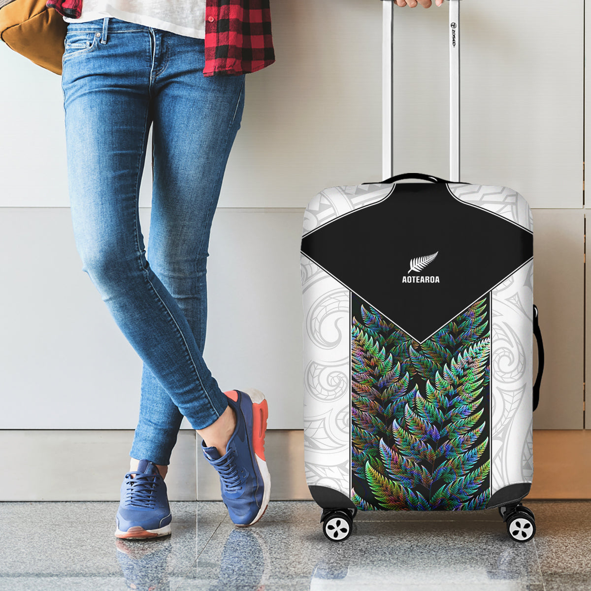New Zealand Fern Rugby Luggage Cover World Cup 2023 Paua Shell Maori Pattern LT05 - Polynesian Pride