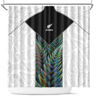 New Zealand Fern Rugby Shower Curtain World Cup 2023 Paua Shell Maori Pattern LT05 White - Polynesian Pride