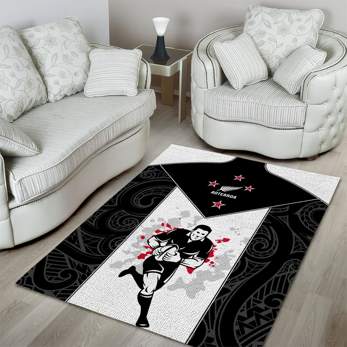 New Zealand Player Rugby Area Rug World Cup 2023 Maori Pattern LT05 - Polynesian Pride