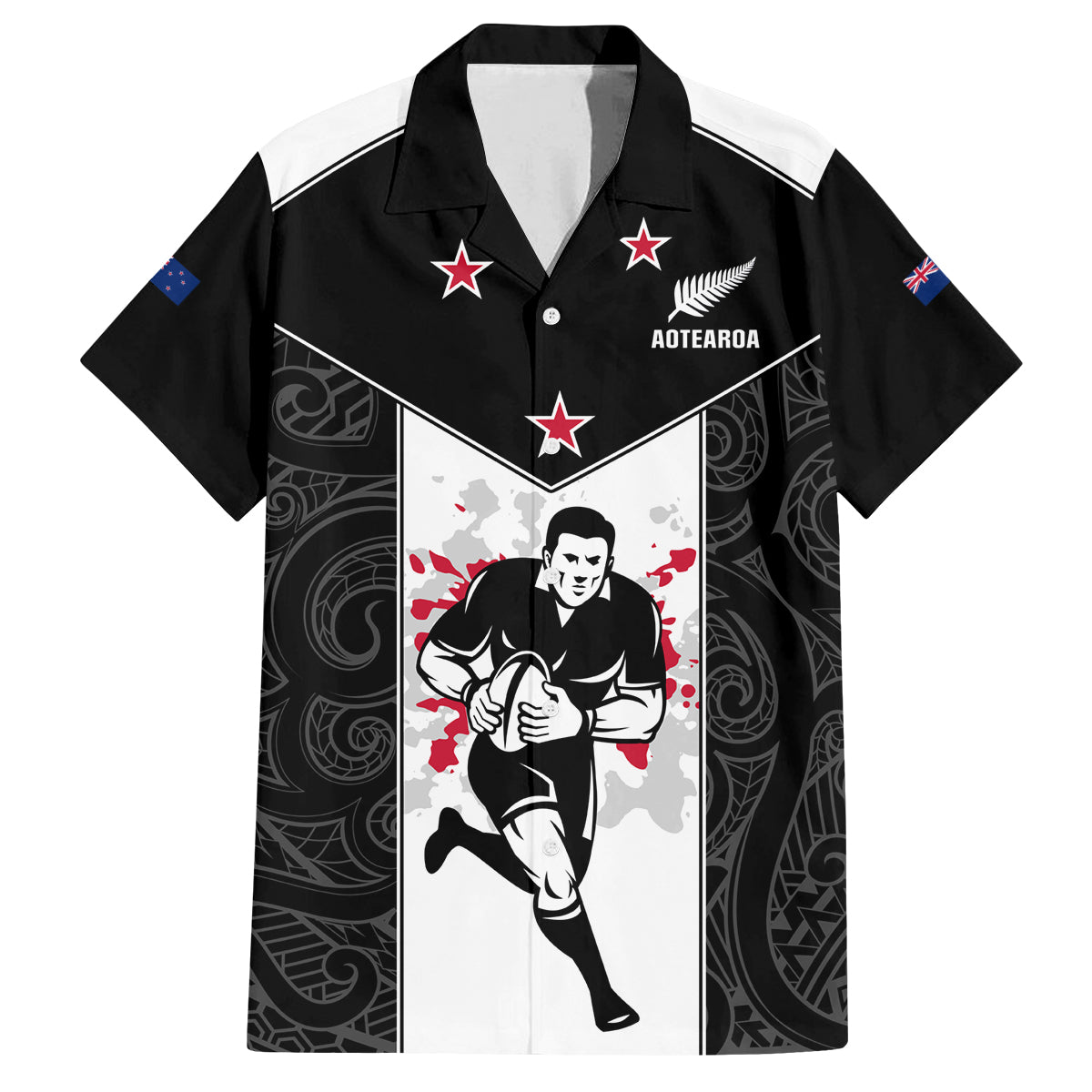 Custom New Zealand Player Rugby Family Matching Summer Maxi Dress and Hawaiian Shirt World Cup 2023 Maori Pattern LT05 Dad's Shirt - Short Sleeve Black - Polynesian Pride