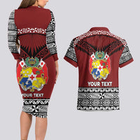 Personalised Tonga Constitution Day Couples Matching Long Sleeve Bodycon Dress and Hawaiian Shirt Tongan Kupesi Ngatu Pattern LT05 - Polynesian Pride