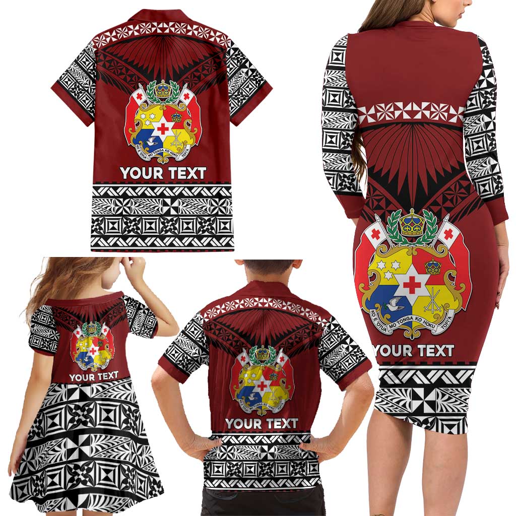 Personalised Tonga Constitution Day Family Matching Long Sleeve Bodycon Dress and Hawaiian Shirt Tongan Kupesi Ngatu Pattern LT05 - Polynesian Pride