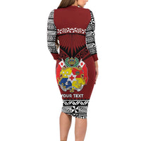 Personalised Tonga Constitution Day Family Matching Long Sleeve Bodycon Dress and Hawaiian Shirt Tongan Kupesi Ngatu Pattern LT05 - Polynesian Pride
