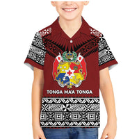 Personalised Tonga Constitution Day Family Matching Mermaid Dress and Hawaiian Shirt Tongan Kupesi Ngatu Pattern LT05 Son's Shirt Red - Polynesian Pride