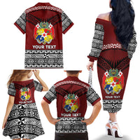 Personalised Tonga Constitution Day Family Matching Off The Shoulder Long Sleeve Dress and Hawaiian Shirt Tongan Kupesi Ngatu Pattern LT05 - Polynesian Pride