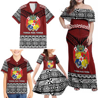 Personalised Tonga Constitution Day Family Matching Off Shoulder Maxi Dress and Hawaiian Shirt Tongan Kupesi Ngatu Pattern LT05 - Polynesian Pride
