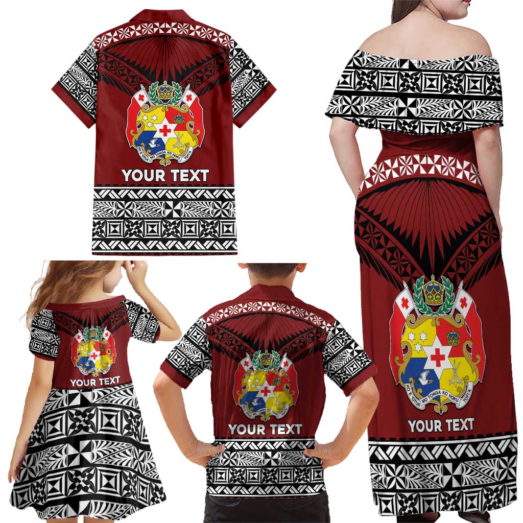 Personalised Tonga Constitution Day Family Matching Off Shoulder Maxi Dress and Hawaiian Shirt Tongan Kupesi Ngatu Pattern LT05 - Polynesian Pride
