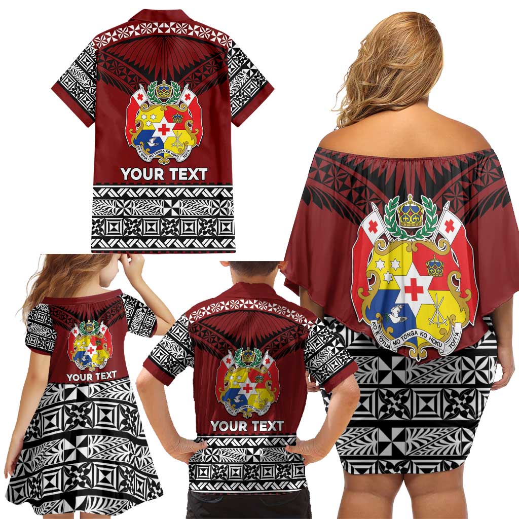 Personalised Tonga Constitution Day Family Matching Off Shoulder Short Dress and Hawaiian Shirt Tongan Kupesi Ngatu Pattern LT05 - Polynesian Pride