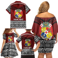 Personalised Tonga Constitution Day Family Matching Off Shoulder Short Dress and Hawaiian Shirt Tongan Kupesi Ngatu Pattern LT05 - Polynesian Pride