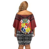 Personalised Tonga Constitution Day Family Matching Off Shoulder Short Dress and Hawaiian Shirt Tongan Kupesi Ngatu Pattern LT05 - Polynesian Pride