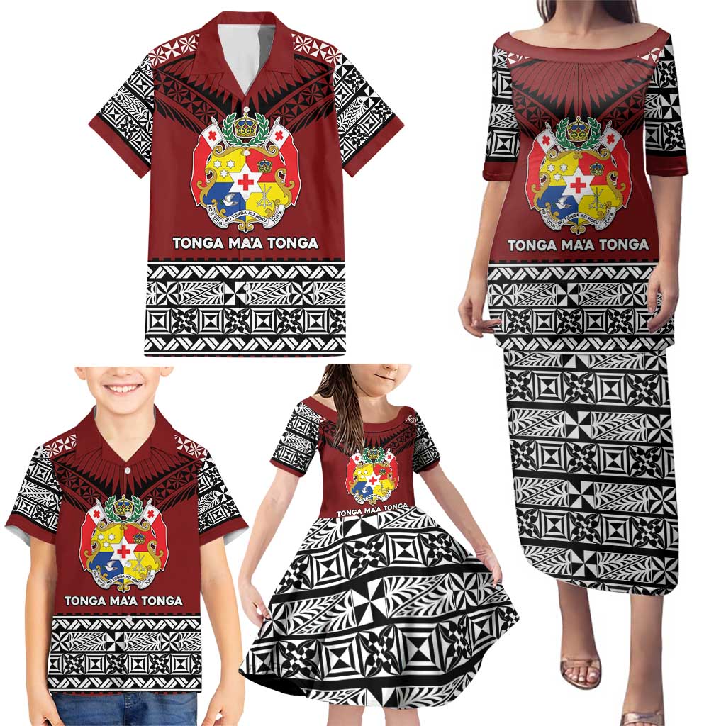 Personalised Tonga Constitution Day Family Matching Puletasi and Hawaiian Shirt Tongan Kupesi Ngatu Pattern LT05 - Polynesian Pride