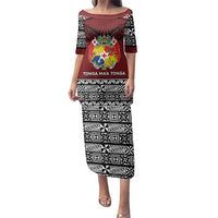 Personalised Tonga Constitution Day Family Matching Puletasi and Hawaiian Shirt Tongan Kupesi Ngatu Pattern LT05 Mom's Dress Red - Polynesian Pride
