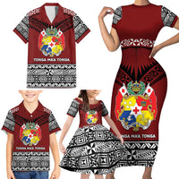 Personalised Tonga Constitution Day Family Matching Short Sleeve Bodycon Dress and Hawaiian Shirt Tongan Kupesi Ngatu Pattern LT05 - Polynesian Pride