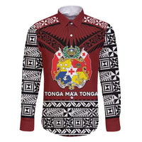 Personalised Tonga Constitution Day Family Matching Short Sleeve Bodycon Dress and Hawaiian Shirt Tongan Kupesi Ngatu Pattern LT05 Dad's Shirt - Long Sleeve Red - Polynesian Pride