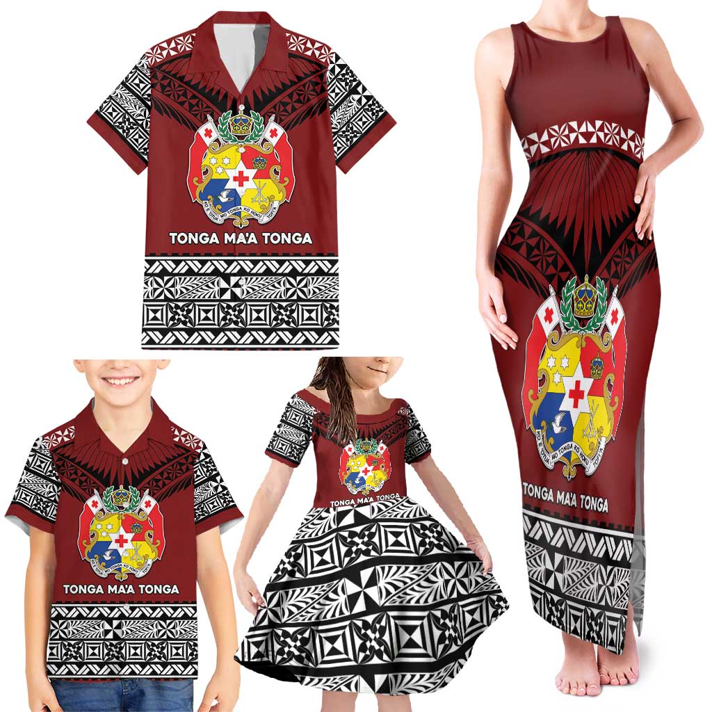 Personalised Tonga Constitution Day Family Matching Tank Maxi Dress and Hawaiian Shirt Tongan Kupesi Ngatu Pattern LT05 - Polynesian Pride