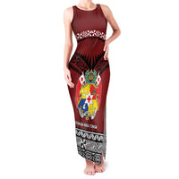 Personalised Tonga Constitution Day Family Matching Tank Maxi Dress and Hawaiian Shirt Tongan Kupesi Ngatu Pattern LT05 Mom's Dress Red - Polynesian Pride