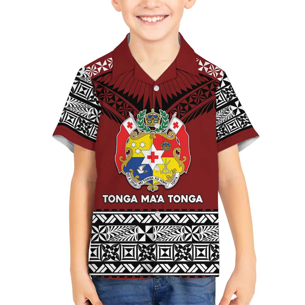 Personalised Tonga Constitution Day Family Matching Tank Maxi Dress and Hawaiian Shirt Tongan Kupesi Ngatu Pattern LT05 Son's Shirt Red - Polynesian Pride