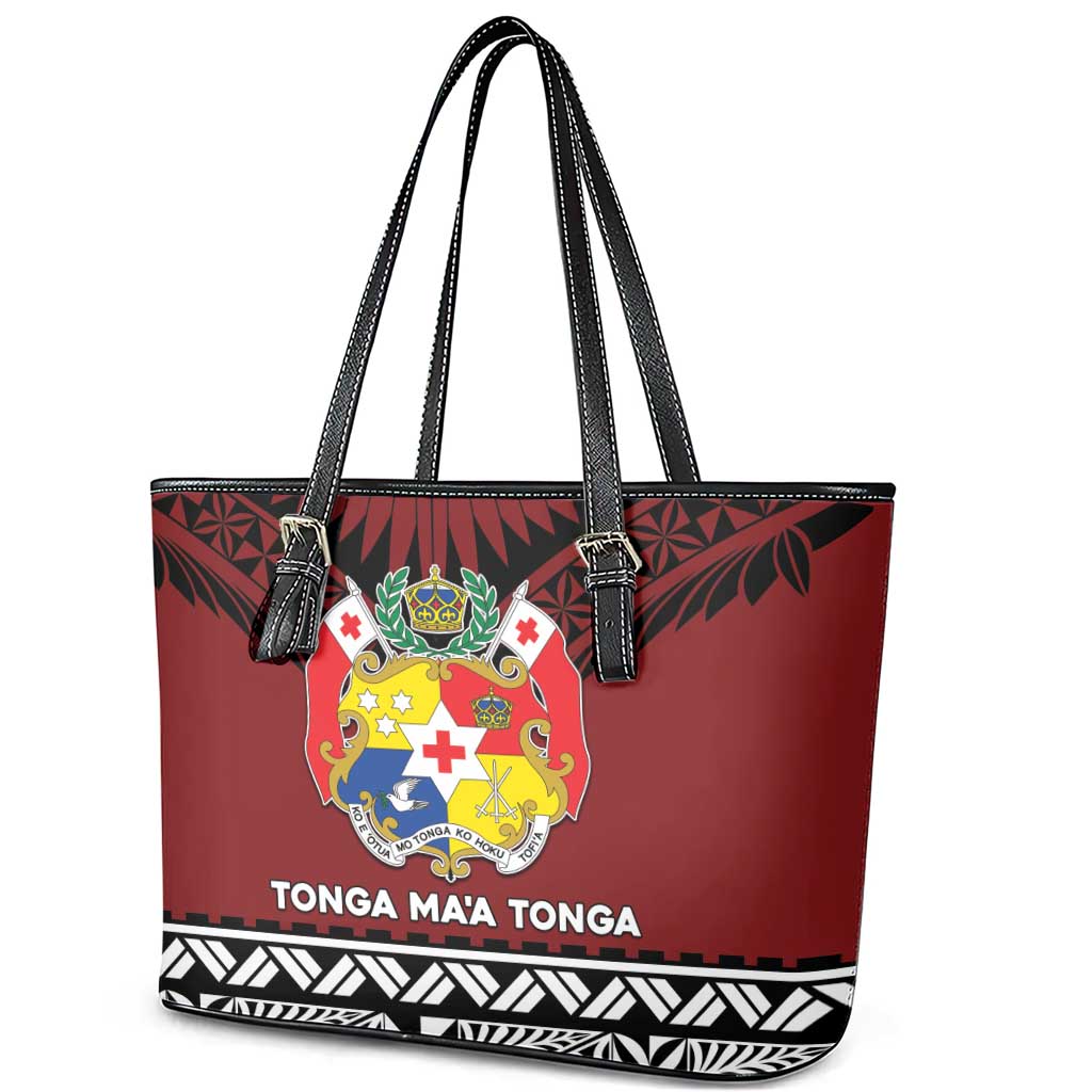 Tonga Constitution Day Leather Tote Bag Tongan Kupesi Ngatu Pattern