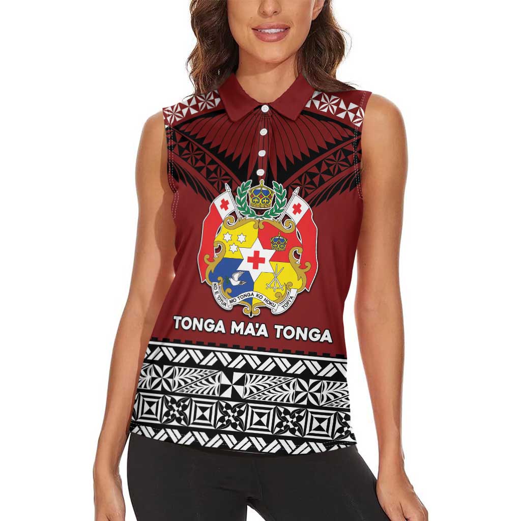 Personalised Tonga Constitution Day Women Sleeveless Polo Shirt Tongan Kupesi Ngatu Pattern
