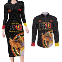 Papua New Guinea Tok Pisin Wik Couples Matching Long Sleeve Bodycon Dress and Long Sleeve Button Shirt Land Of The Unexpected LT05 Black - Polynesian Pride