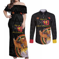 Papua New Guinea Tok Pisin Wik Couples Matching Off Shoulder Maxi Dress and Long Sleeve Button Shirt Land Of The Unexpected LT05 Black - Polynesian Pride