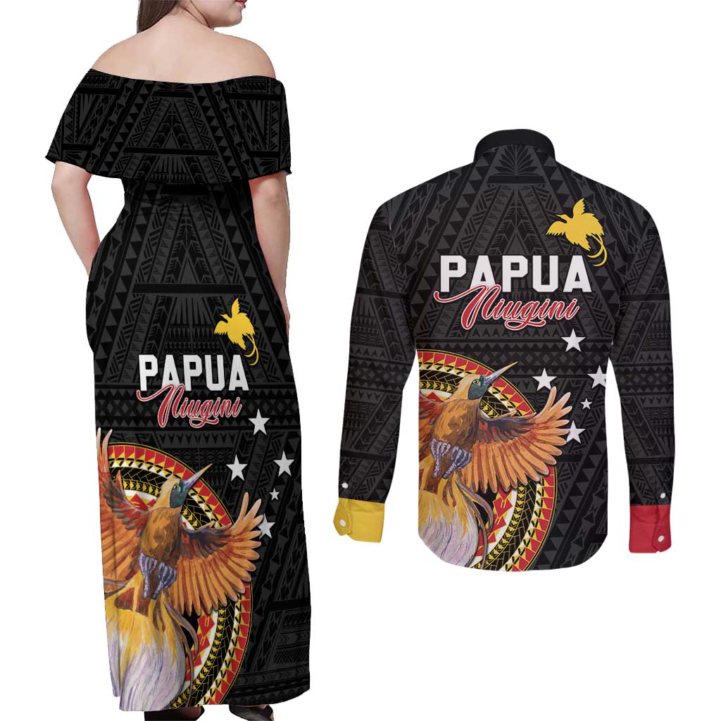 Papua New Guinea Tok Pisin Wik Couples Matching Off Shoulder Maxi Dress and Long Sleeve Button Shirt Land Of The Unexpected LT05 - Polynesian Pride