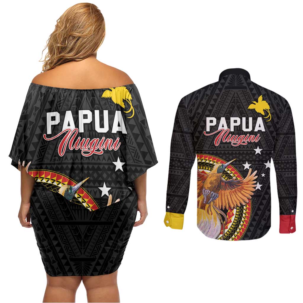 Papua New Guinea Tok Pisin Wik Couples Matching Off Shoulder Short Dress and Long Sleeve Button Shirt Land Of The Unexpected LT05 - Polynesian Pride