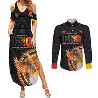 Papua New Guinea Tok Pisin Wik Couples Matching Summer Maxi Dress and Long Sleeve Button Shirt Land Of The Unexpected LT05 Black - Polynesian Pride