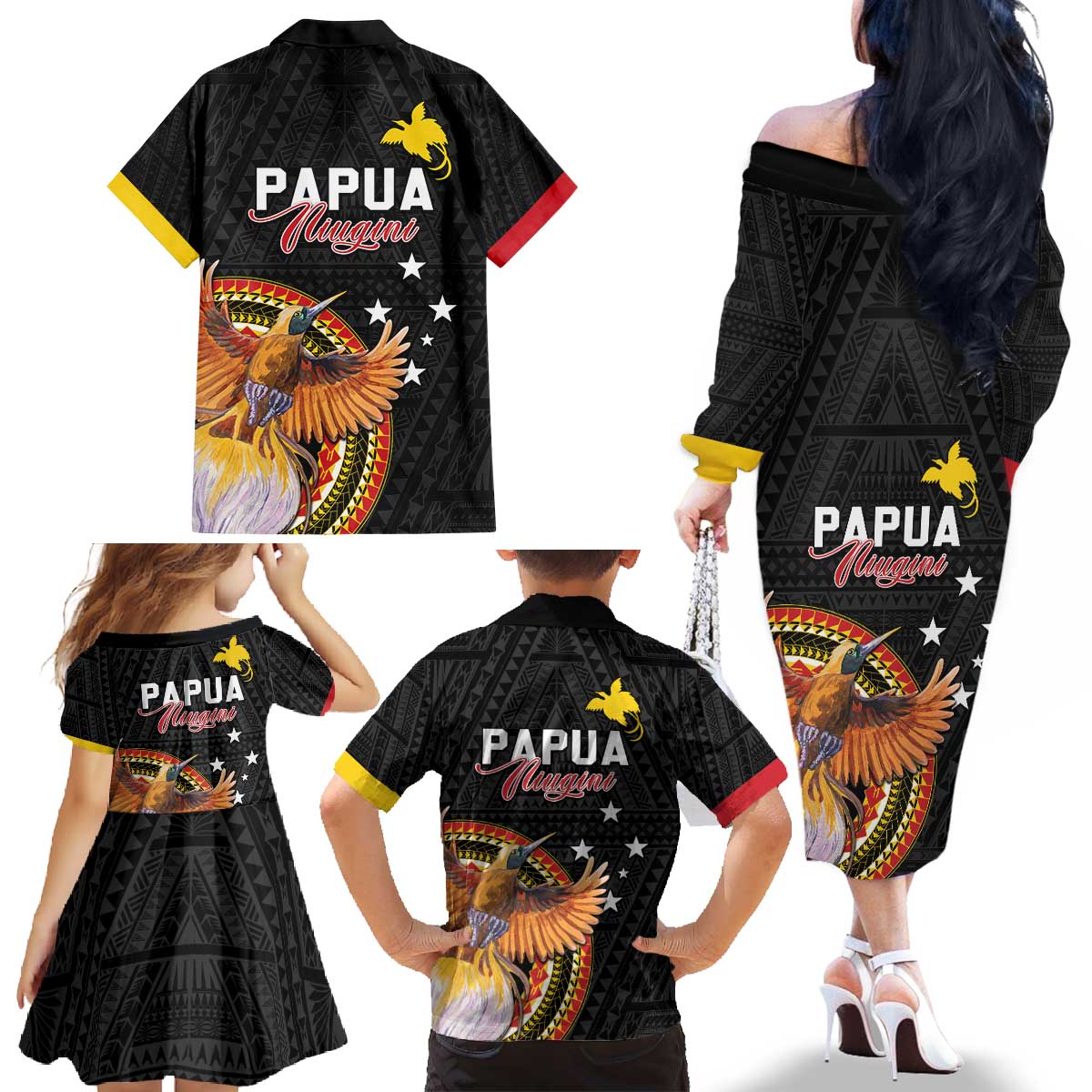 Papua New Guinea Tok Pisin Wik Family Matching Off The Shoulder Long Sleeve Dress and Hawaiian Shirt Land Of The Unexpected LT05 - Polynesian Pride