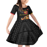 Papua New Guinea Tok Pisin Wik Family Matching Off Shoulder Short Dress and Hawaiian Shirt Land Of The Unexpected LT05 Daughter's Dress Black - Polynesian Pride