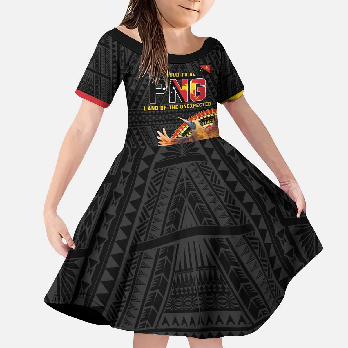 Papua New Guinea Tok Pisin Wik Kid Short Sleeve Dress Land Of The Unexpected LT05 KID Black - Polynesian Pride