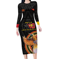 Papua New Guinea Tok Pisin Wik Long Sleeve Bodycon Dress Land Of The Unexpected LT05 Long Dress Black - Polynesian Pride