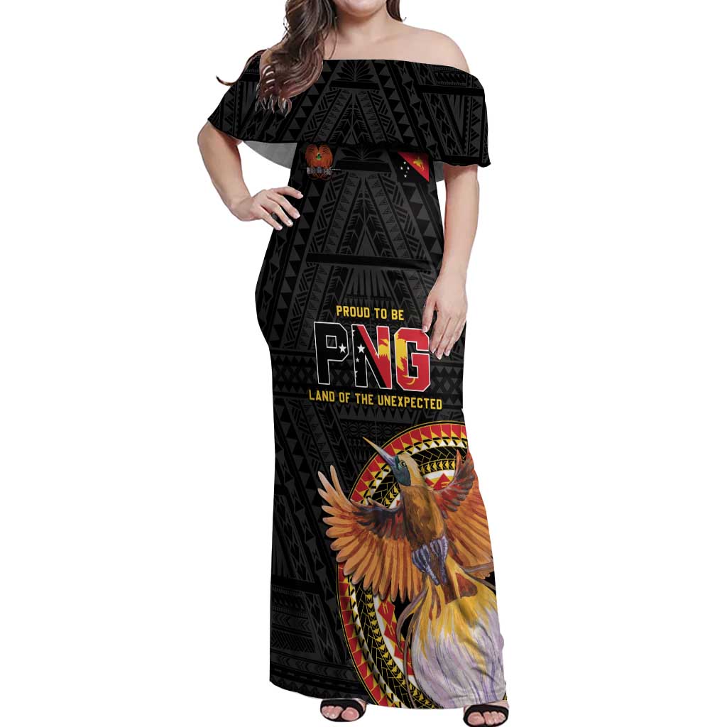 Papua New Guinea Tok Pisin Wik Off Shoulder Maxi Dress Land Of The Unexpected LT05 Women Black - Polynesian Pride