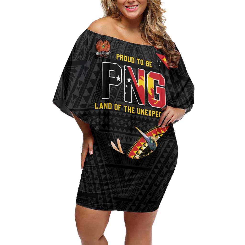 Papua New Guinea Tok Pisin Wik Off Shoulder Short Dress Land Of The Unexpected LT05 Women Black - Polynesian Pride