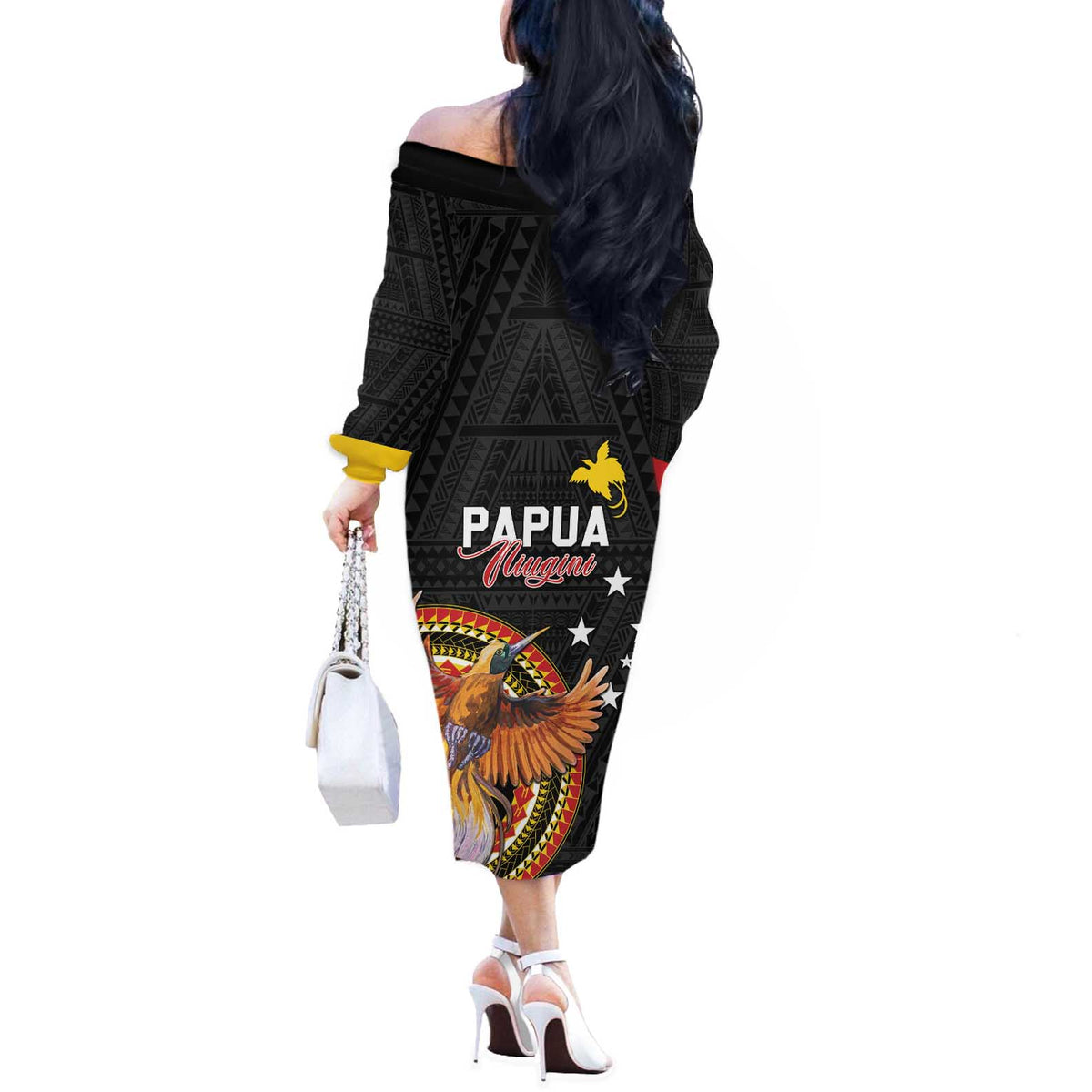 Papua New Guinea Tok Pisin Wik Off The Shoulder Long Sleeve Dress Land Of The Unexpected LT05 - Polynesian Pride