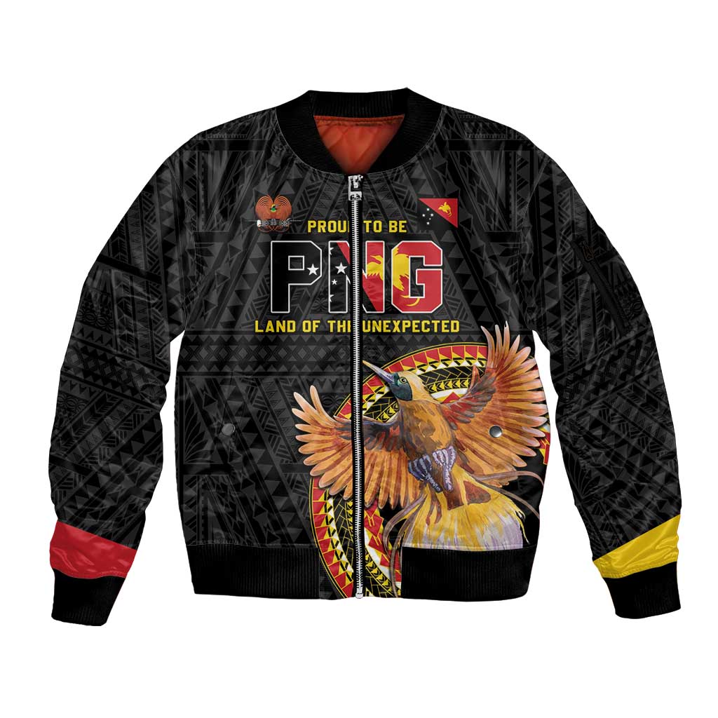 Papua New Guinea Tok Pisin Wik Sleeve Zip Bomber Jacket Land Of The Unexpected LT05 Unisex Black - Polynesian Pride