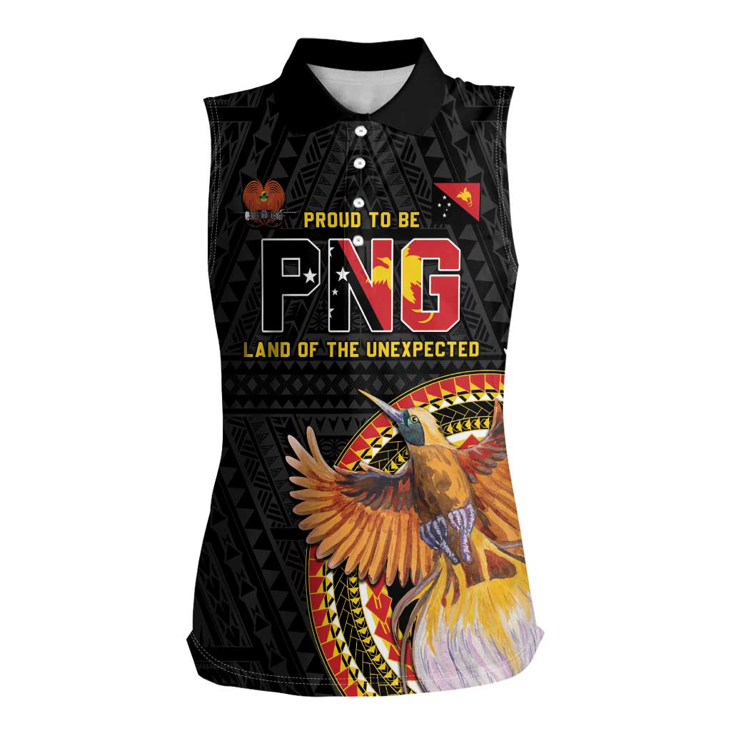 Papua New Guinea Tok Pisin Wik Women Sleeveless Polo Shirt Land Of The Unexpected LT05 Female Black - Polynesian Pride