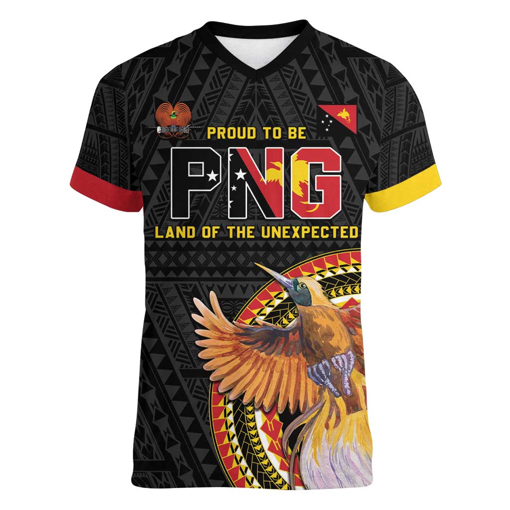 Papua New Guinea Tok Pisin Wik Women V-Neck T-Shirt Land Of The Unexpected LT05 Female Black - Polynesian Pride