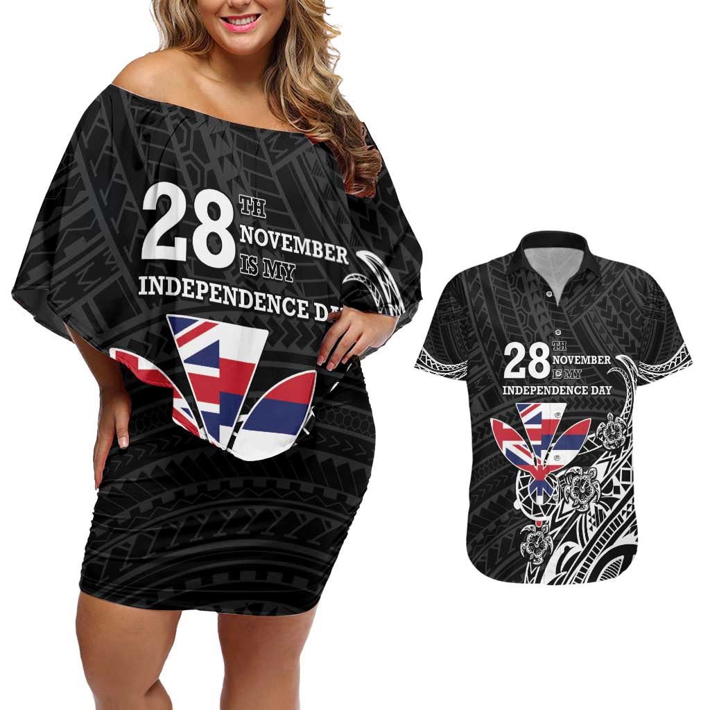 Hawaii November 28th Is My Independence Day Couples Matching Off Shoulder Short Dress and Hawaiian Shirt