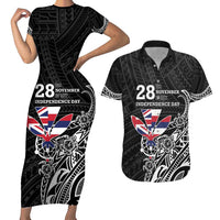 Hawaii November 28th Is My Independence Day Couples Matching Short Sleeve Bodycon Dress and Hawaiian Shirt LT05 Black - Polynesian Pride